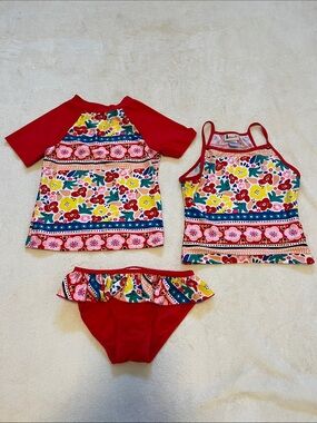 Floatimini | Bright & Bold Red & Multicolor Girls 3-Piece Swim Set 7/8